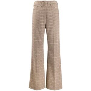 Nanushka Clara Plaid Belted Pants Trousers Flare Women's Large Tan Pockets Wool